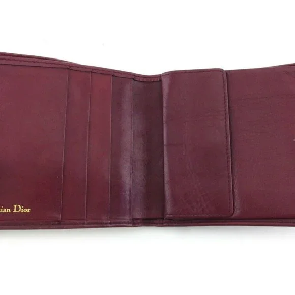 DIOR Two-folded wallet logo Bordeaux leather AUTH USED T20195
